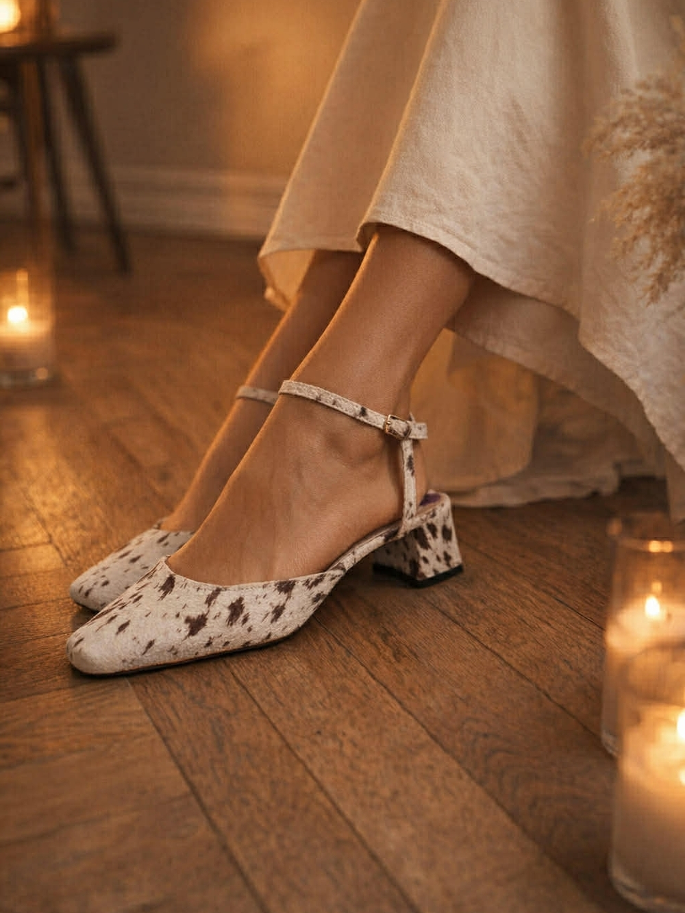 NWT BCBGeneration Cow Print Coastal Cowgirl  Ankle-Strap Block Heels, Sz 8.5